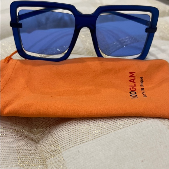 Glam Blue Square Sunglasses - Picture 3 of 7